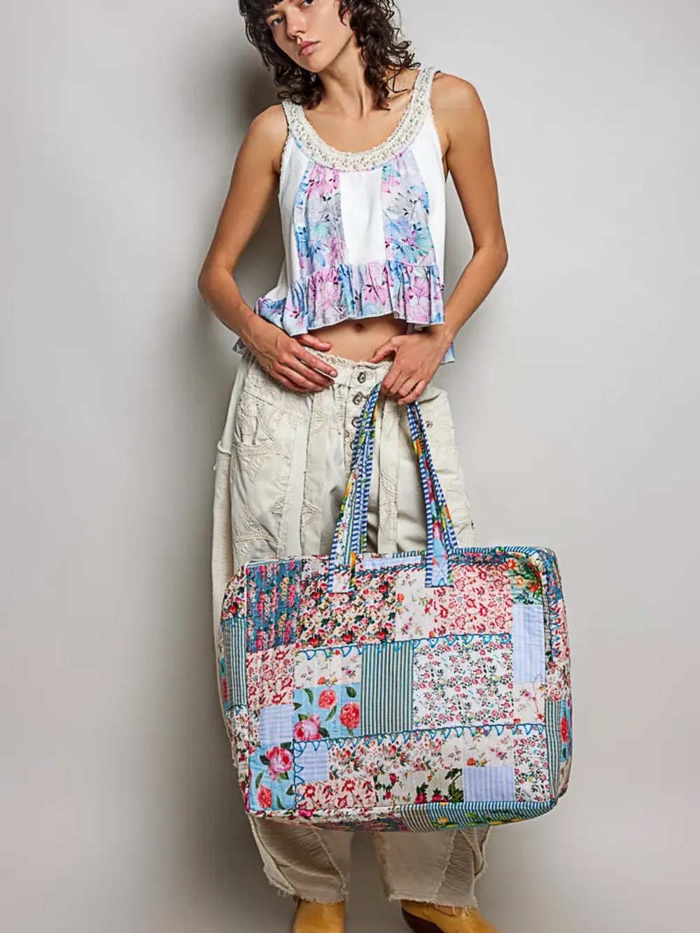 POL NEW NWT Quilted Patchwork Travel Tote Bag - Blue Floral LARGE - Picture 5 of 6